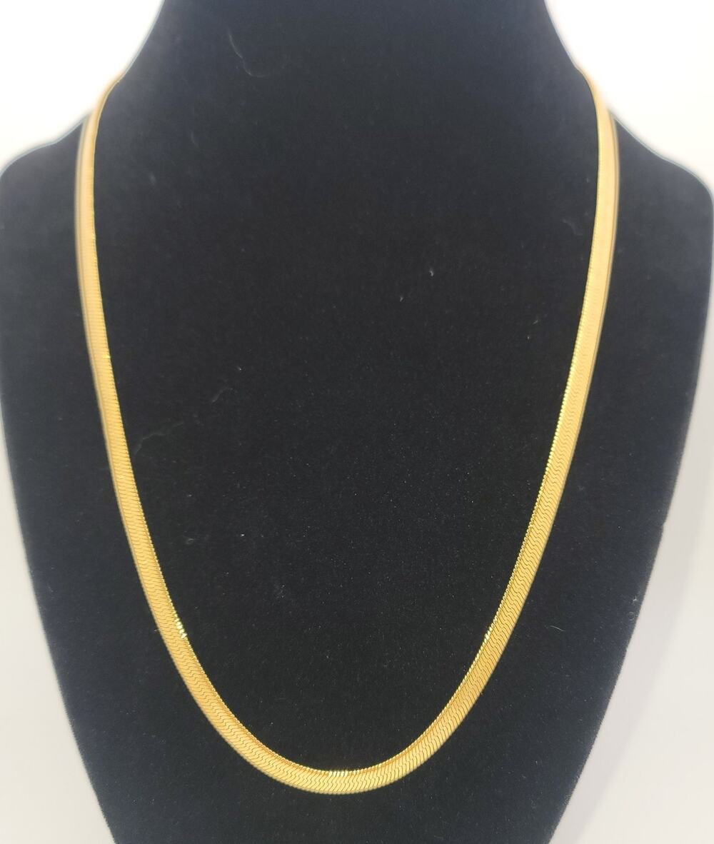 Polished Yellow Gold-tone Men's Herringbone Link Chain Necklace